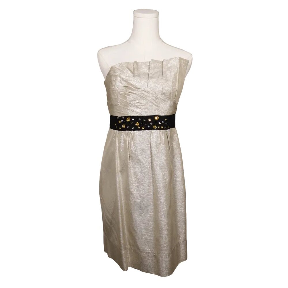 Phoebe Couture Champagne Strapless Cocktail Dress – Size 6